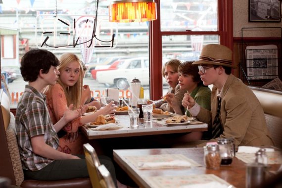 Photo credit: François Duhamel Left to right: Zach Mills plays Preston, Elle Fanning plays Alice Dainard, Riley Griffiths plays Charles, Ryan Lee plays Cary, Joel Courtney plays Joe Lamb, and Gabriel Basso plays Martin in SUPER 8, from Paramount Pictures.